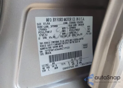 2004 Ford F-150 Fx4/Lariat/Xlt из США, поврежденный, VIN 1FTPW14564KC17121